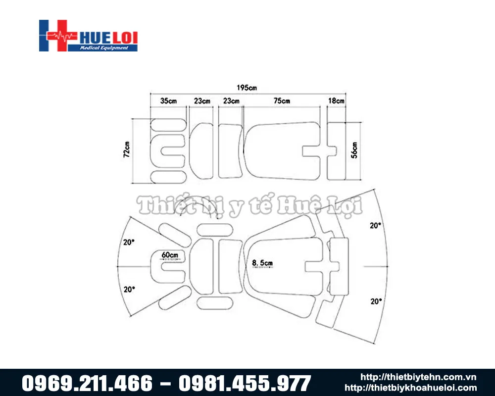 Kích thước và góc độ điều chỉnh giường tác động cột sống toàn thân ELL07