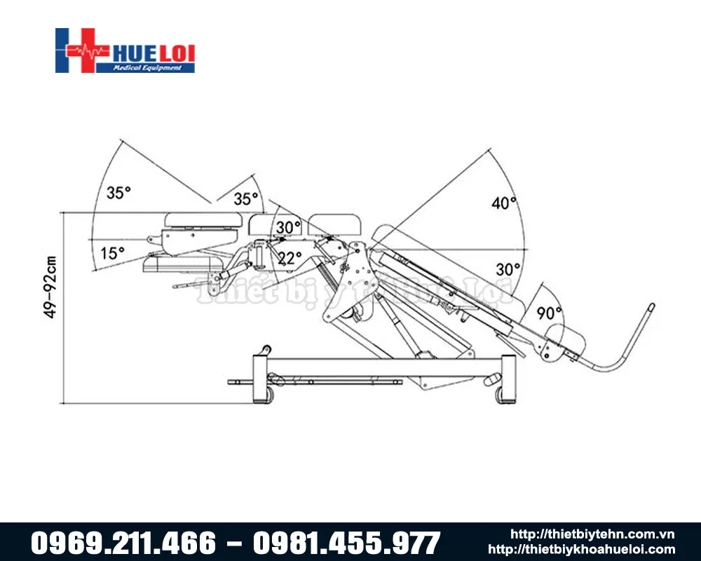 Chi tiết góc độ điều chỉnh giường tác động cột sống toàn thân EL07