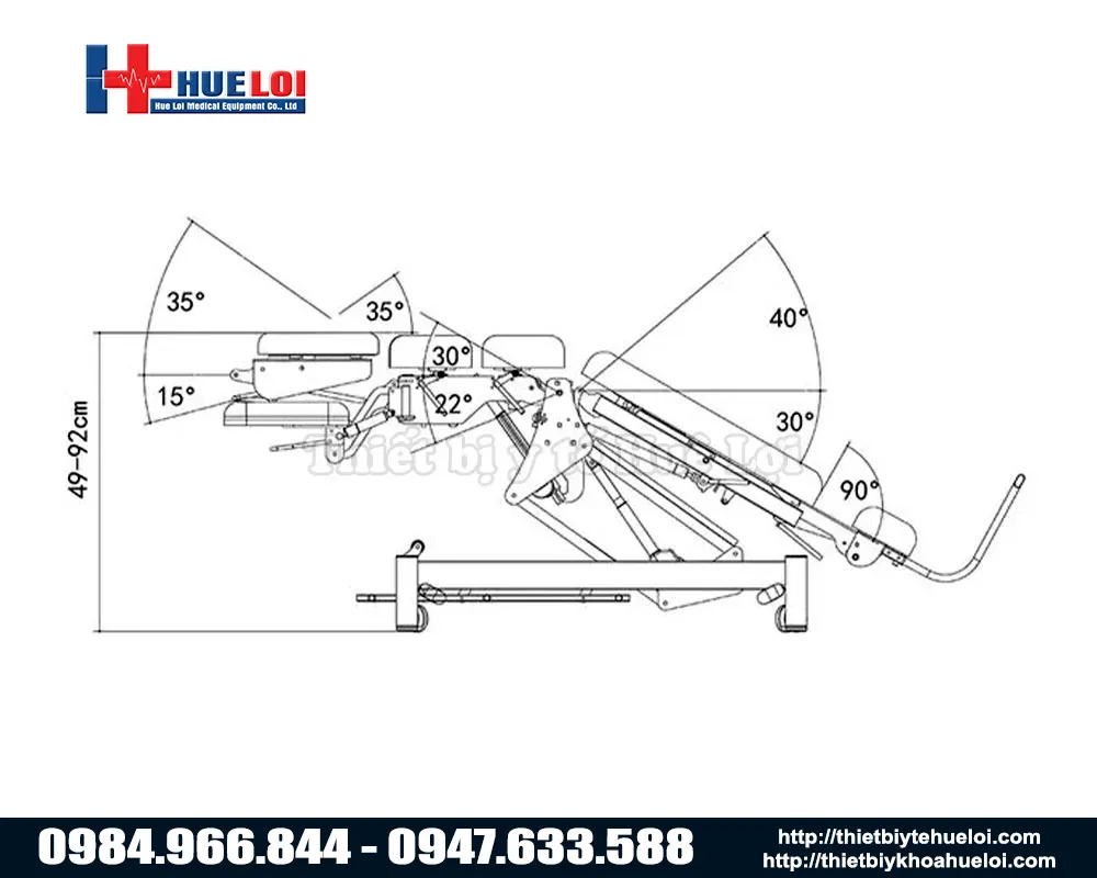 Chi tiết góc độ điều chỉnh giường tác động cột sống toàn thân EL07