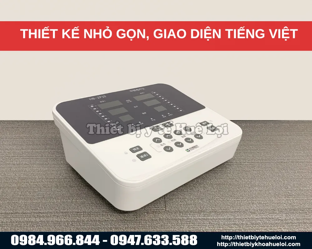 Giao diện tiếng Việt của máy trị liệu điện xung trung tần 2 kênh