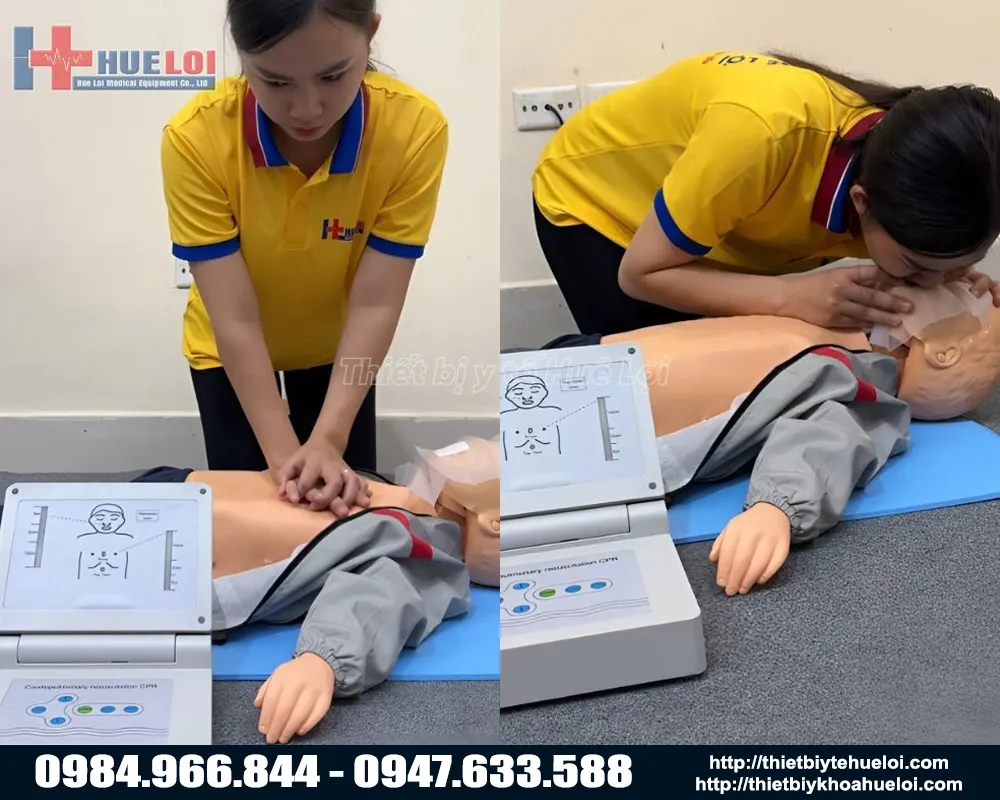 Mô hình hà hơi thôit ngạt ở trẻ em sử dụng monitor