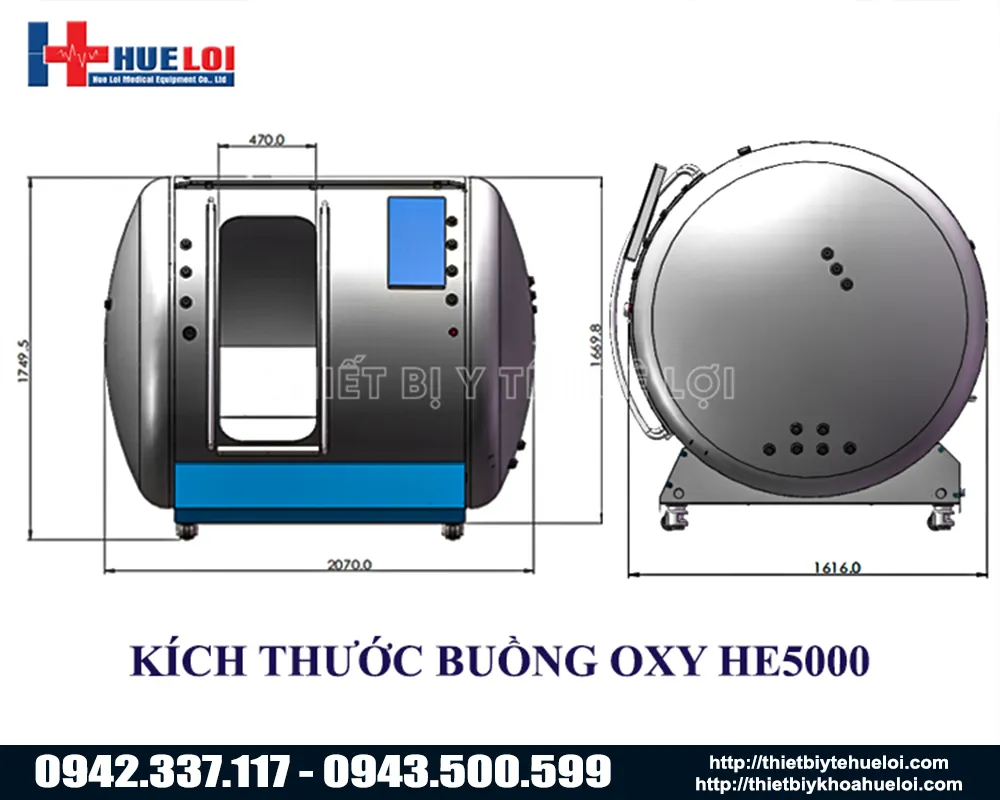 K&iacute;ch thước phi thuyền trị liệu bằng oxy cao &aacute;p he5000