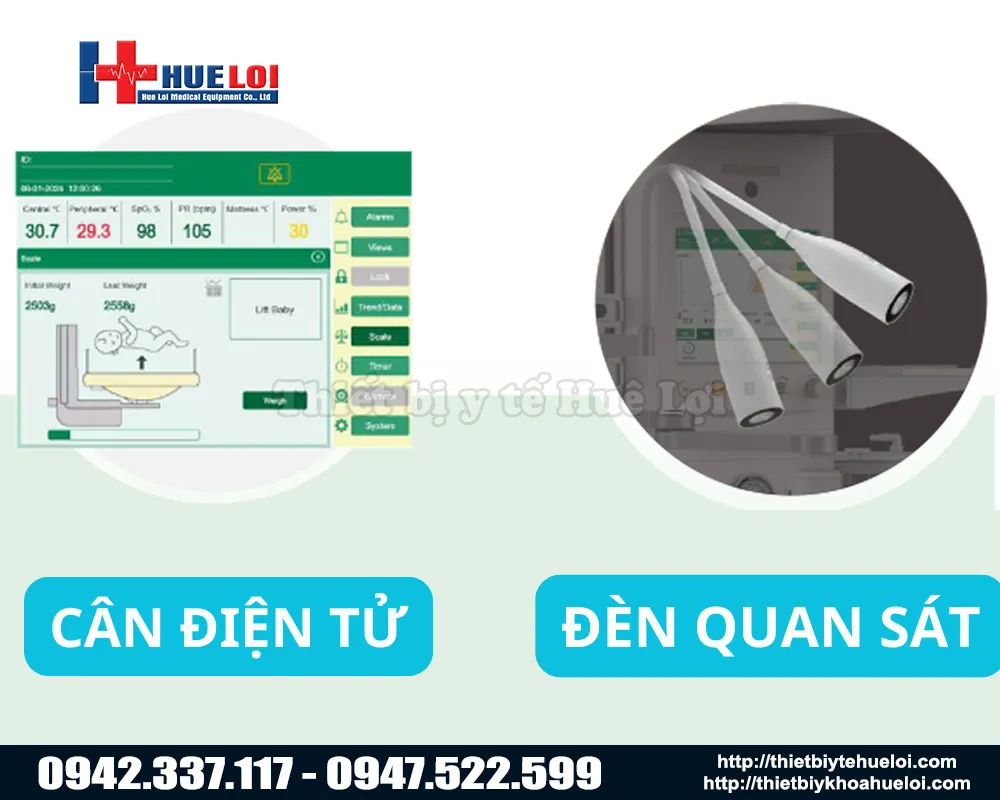 Cân điện tử và đèn quan sát của máy sưởi ấm trẻ sơ sinh ECOSY 830