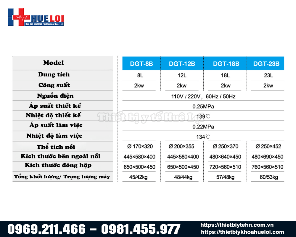 thông số kỹ thuật nồi hấp tiệt trùng